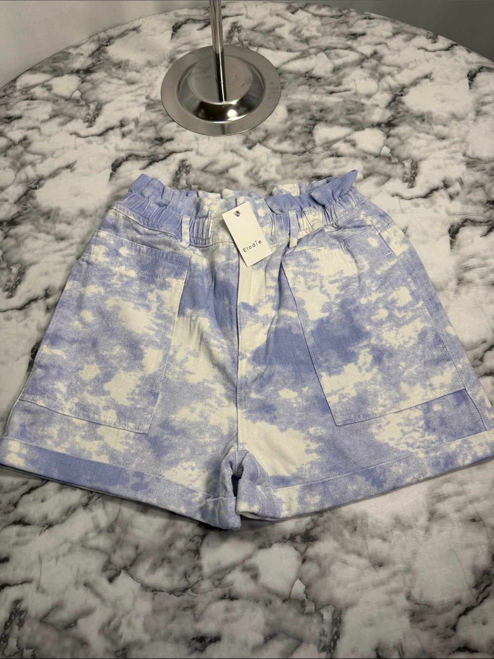 Elodie Women's Light Blue and White Tie-Dye High Waist Shorts